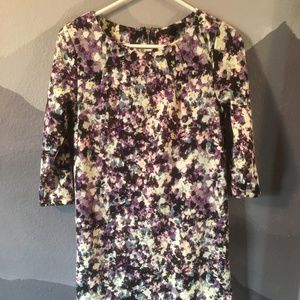 Purple floral print, mini, quarter sleeve dress